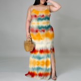 Sexy U-Neck Printed Strap Sleeveless Split Fashion Plus Size Dress