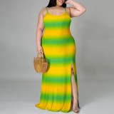Sexy U-Neck Printed Strap Sleeveless Split Fashion Plus Size Dress