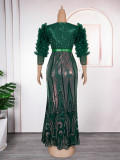 African Plus Size Women's Clothing Beaded Round Neck Sequined Evening Dress