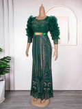 African Plus Size Women's Clothing Beaded Round Neck Sequined Evening Dress