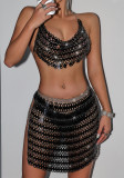 Women's Sexy Sequin Strap Acrylic Mirror Nightclub Skirt Set