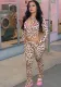 Women's Spring Printed Long-Sleeved Hooded Zipper Top High Waist Tight Fitting Bell Bottom Pants Two Piece Set