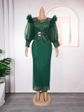 African Women's Clothing Patchwork Organza Lantern Sleeve Slim Formal Party Long Dress