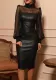 Women Black Mesh Patchwork Pu-Leather Dress