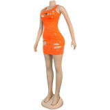Women sexy ripped sleeveless dress