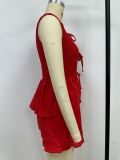 Women Sleeveless Tie Top and Shorts Two Piece Set