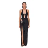 Women Solid V Neck Backless One-Piece Swimwear