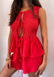 Women Sleeveless Tie Top and Shorts Two Piece Set