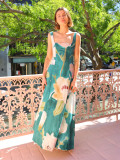 Women Summer French Retro Long Dress Printed Suspender Dress
