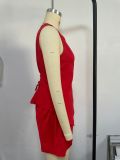 Women Summer Solid Casual V-Neck Vest and Shorts Two Piece Set