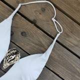 Women Solid V Neck Backless One-Piece Swimwear