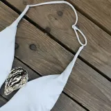 Women Solid V Neck Backless One-Piece Swimwear