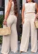 Women Beige Sleeveless Top and Casual Wide Leg Pants Two Piece Set