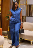 Plus size Women sleeveless vest wide leg pants Two Piece Set