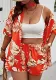 Women Spring Summer Printed Casual Holidays Top and Shorts Two Piece Set
