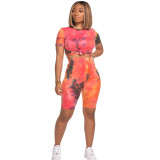 Women Tie-Dye Short Sleeve T-Shirt Shorts Two Piece Set