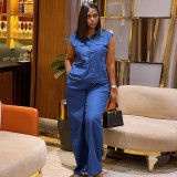 Plus size Women sleeveless vest wide leg pants Two Piece Set