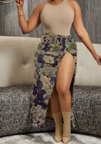 Women Popular Printed Split Jacquard Skirt