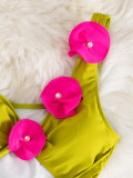 Women Sexy Hollow One-Shoulder One-Piece Swimwear Two Piece Set
