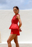 Women Sleeveless Tie Top and Shorts Two Piece Set