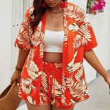 Women Spring Summer Printed Casual Holidays Top and Shorts Two Piece Set