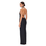 Women Solid V Neck Backless One-Piece Swimwear