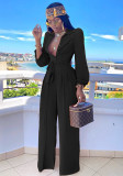 Women Solid Casual Shirt Collar Jumpsuit with Belt