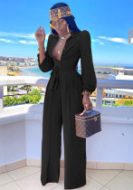Women Solid Casual Shirt Collar Jumpsuit with Belt