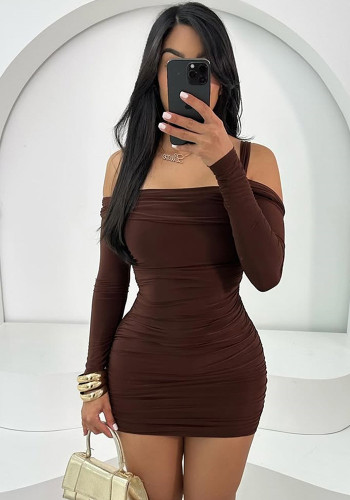 Women long sleeve stretchy solid sexy bodycon dress
