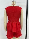Women Sleeveless Tie Top and Shorts Two Piece Set