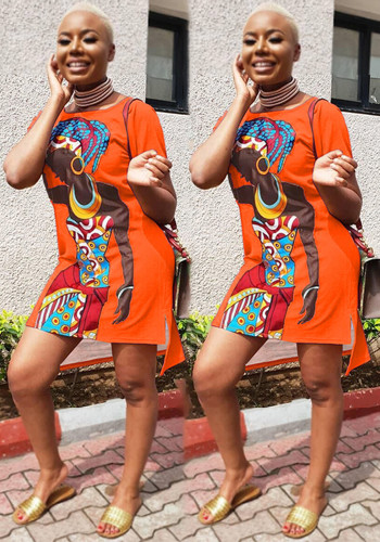 Women Printed Round Neck Casual Dress
