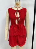 Women Sleeveless Tie Top and Shorts Two Piece Set