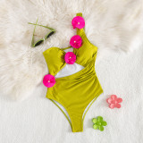 Women Sexy Hollow One-Shoulder One-Piece Swimwear Two Piece Set