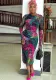 Women Elegant Printed Bodycon Round Neck Long Sleeve Dress