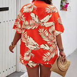 Women Spring Summer Printed Casual Holidays Top and Shorts Two Piece Set
