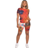 Women Tie-Dye Short Sleeve T-Shirt Shorts Two Piece Set