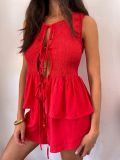 Women Sleeveless Tie Top and Shorts Two Piece Set