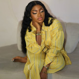 Plus size Women casual loose striped shirt pants Two Piece Set
