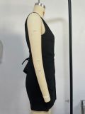 Women Summer Solid Casual V-Neck Vest and Shorts Two Piece Set