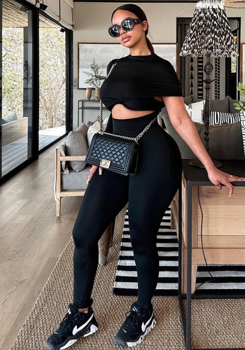 Women Hollow Casual Short Sleeve High Neck Jumpsuit