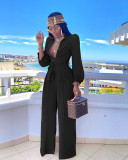 Women Solid Casual Shirt Collar Jumpsuit with Belt