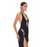 Women Solid V Neck Backless One-Piece Swimwear
