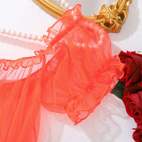 Women Mesh Nightdress See-Through Sexy Lingerie Three-Piece