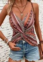 Women Retro Italian Print Chain Print Sexy V-Neck Top