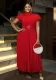 Women Mesh Patchwork Ruffle Edge Pleated Formal Party Dress