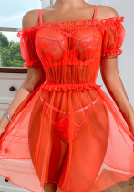 Women Mesh Nightdress See-Through Sexy Lingerie Three-Piece