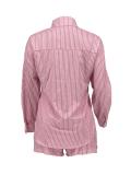 Women Spring Summer Holidays Long Sleeve Shirt Striped Shorts Two Piece Set