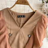 Women Contrast Color Flying Sleeve Collar Slit Pleated Dress