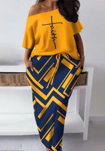 Women printed short-sleeved Top and Skirt Two Piece Set