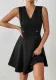 Career Women's Black Double-Breasted V-Neck Sleeveless Slim Waist A-Line Dress